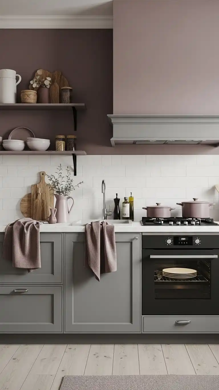 21 Creative Kitchen Color Schemes for Every Style 14 12. Muted Mauve and Gray