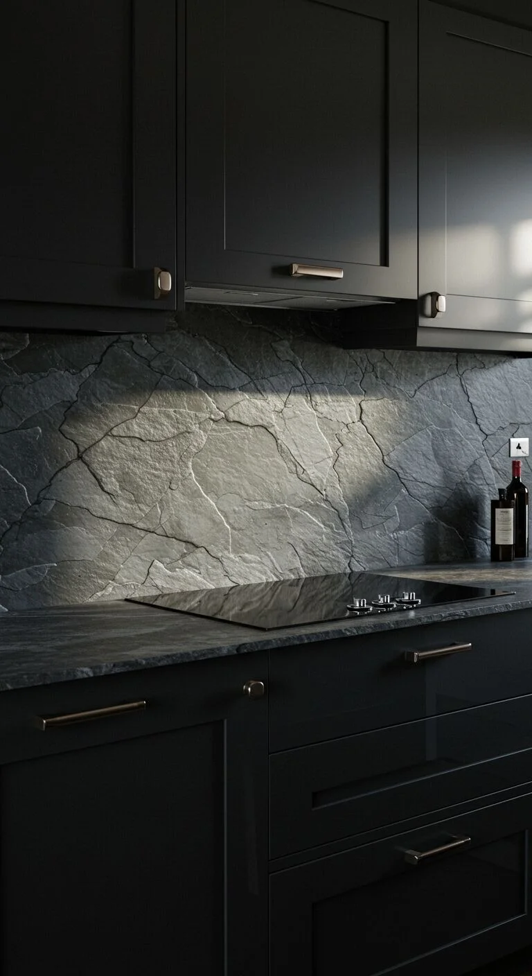 17 Stunning Backsplash Ideas for Dark Cabinet Kitchens 14 12. Slate Backsplash for a Natural Touch