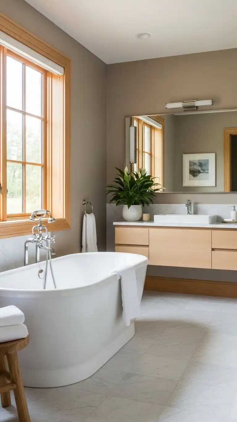 23 Top Bathroom Paint Colors to Refresh Any Space 14 12. Soft Taupe for a Neutral, Elegant Look
