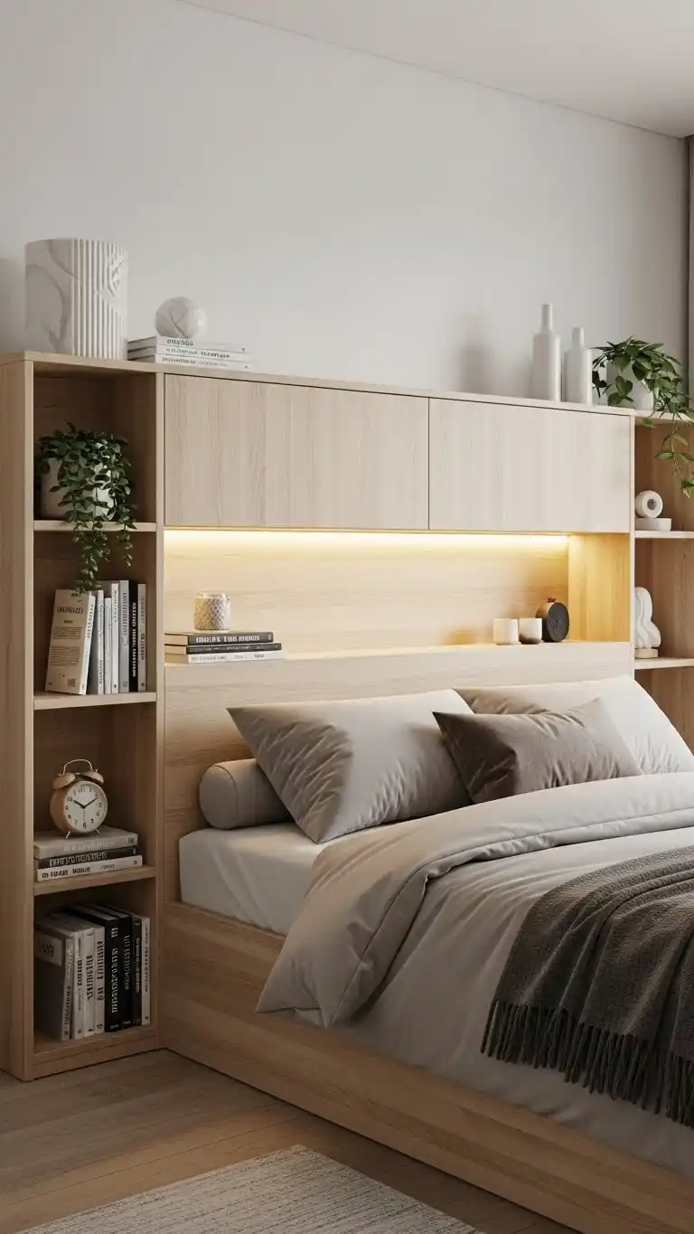 17 Small Bedroom Storage Ideas That Are Simple and Stylish 14 12. Use a Headboard with Storage