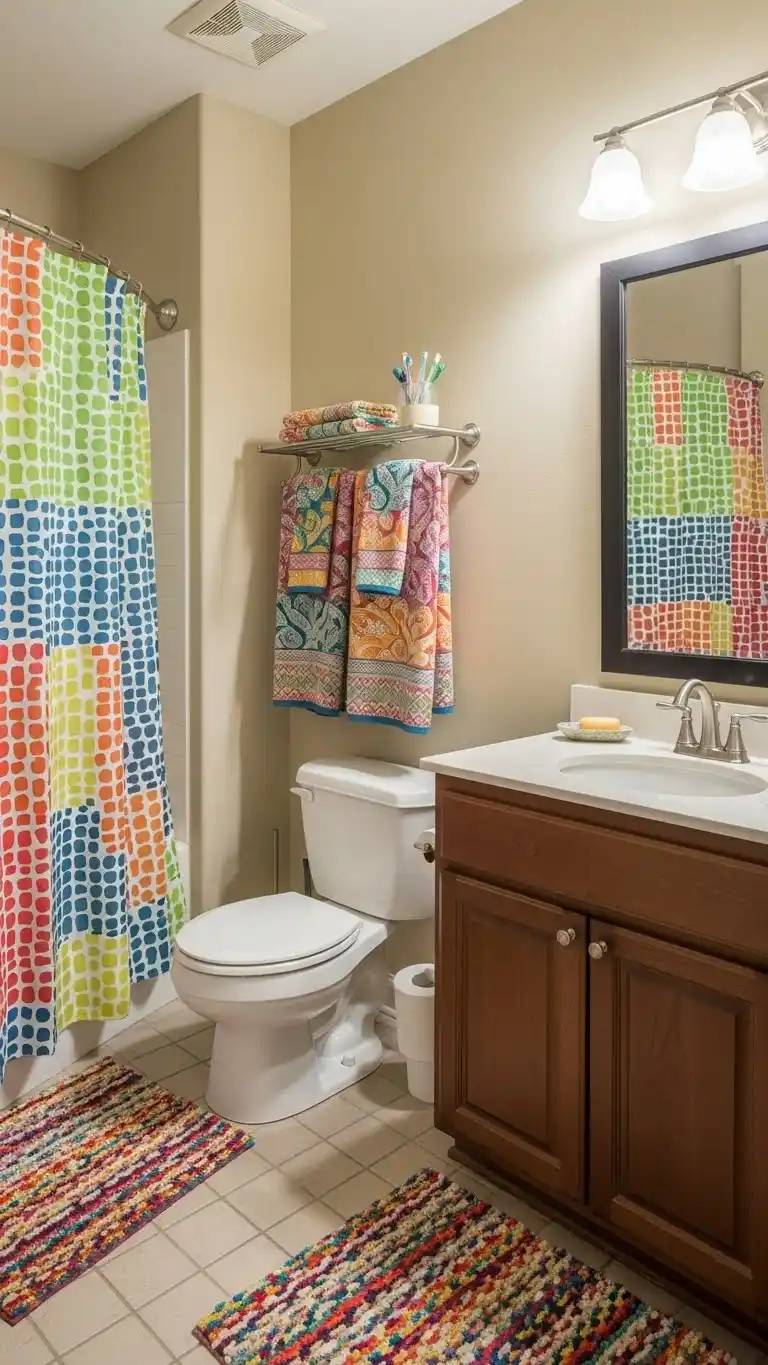 17 Stylish Guest Bathroom Ideas on a Budget 15 13. Add a Pop of Color with Accessories