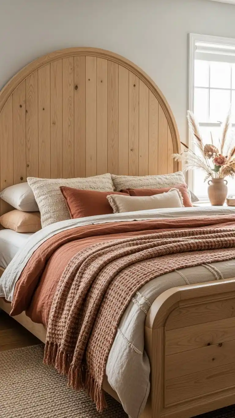 23 Boho Bedroom Headboard Ideas That Feel Warm & Stylish 15 13. Arch-Shaped Wooden Headboard