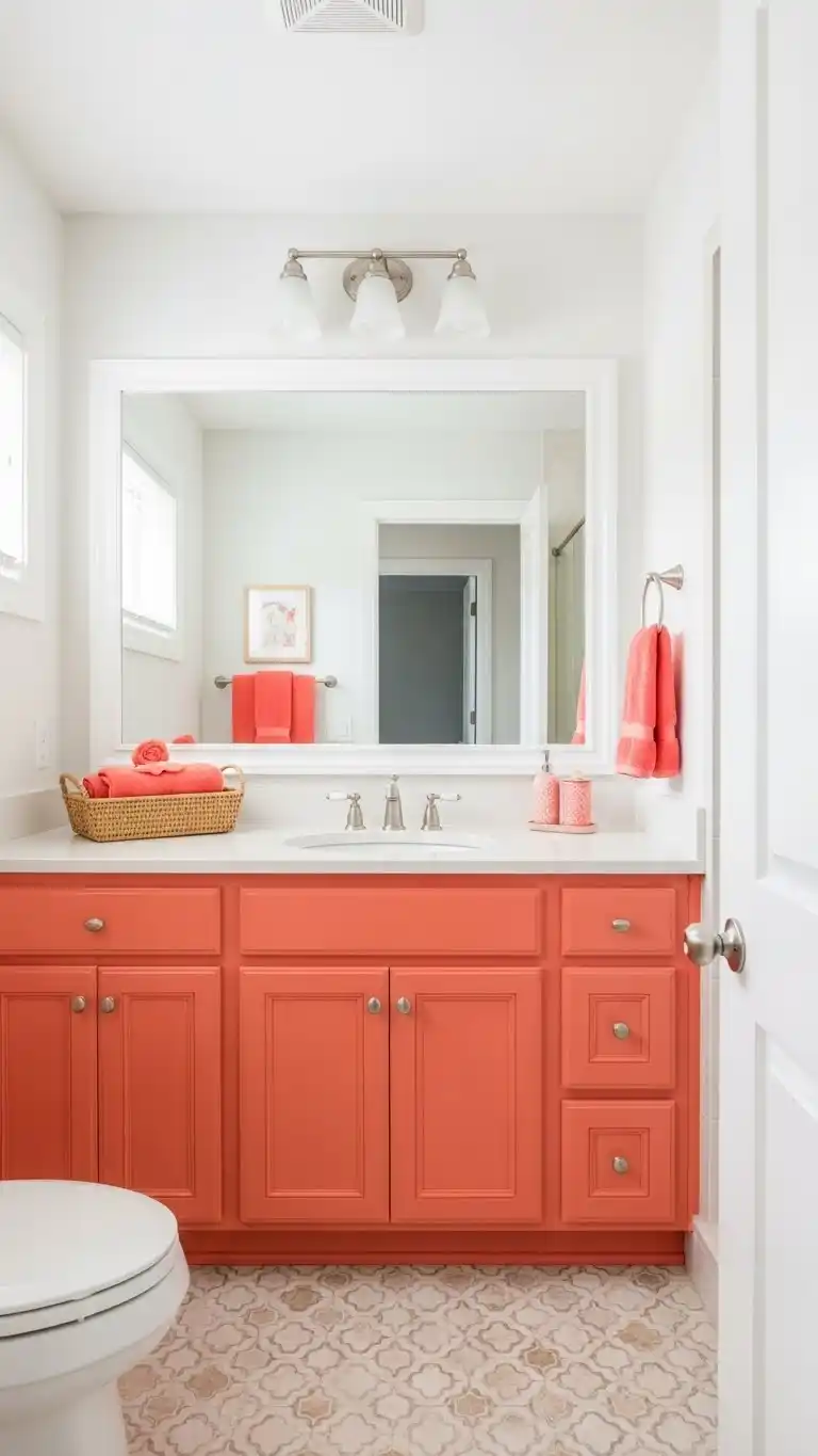 23 Top Bathroom Paint Colors to Refresh Any Space 15 13. Coral for a Vibrant, Lively Vibe