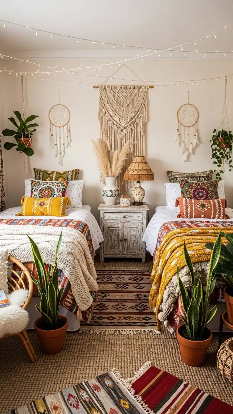 19 Small Shared Bedroom Ideas That Feel Calm and Organized 15 13. Design a Boho-Chic Shared Space