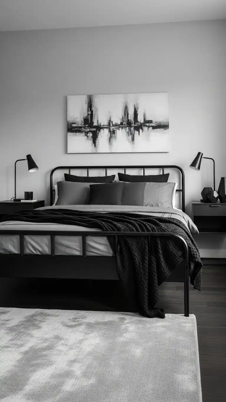 Stylish Gray Bedroom Ideas for a Cozy Look 16 13. Gray and Black for a Sleek, Sophisticated Look