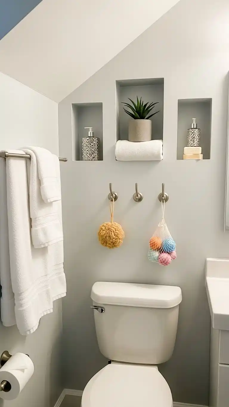 21 Small Bathroom Under Stairs Ideas That Maximize Space 15 13. Install Wall-Mounted Storage