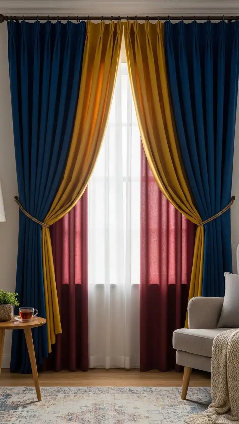 23 Inspiring Colorful Living Room Ideas You’ll Love 15 13. Layer with Colorful Curtains