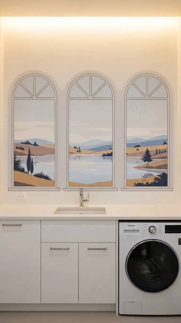 25 Laundry Room Mural Ideas for a Fun & Creative Look 15 13. Painted Windows