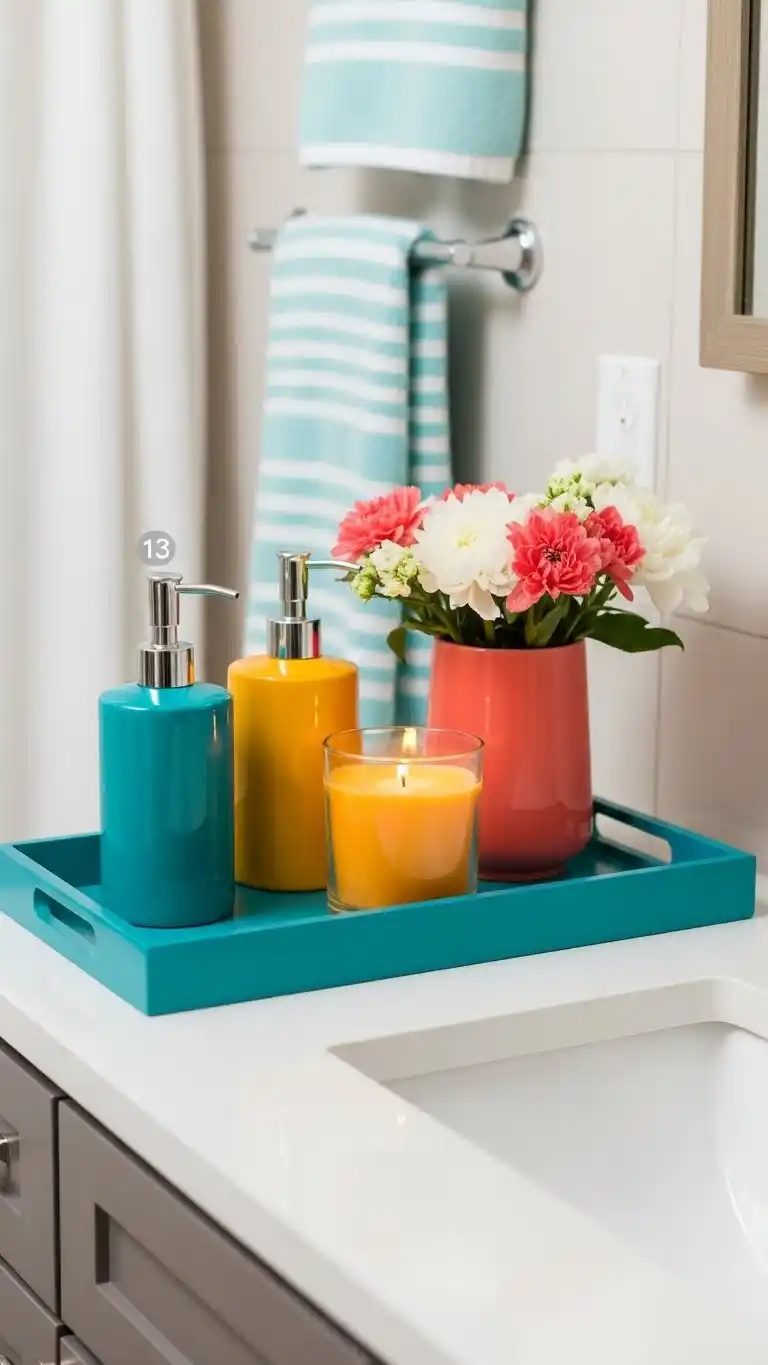 23 Bathroom Tray Decor Ideas for a Clean, Stylish Look 15 13. Pop of Color