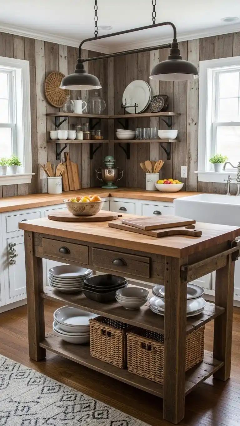 16 Kitchen Island Ideas to Transform Your Kitchen 15 13. Rustic Farmhouse Kitchen Island