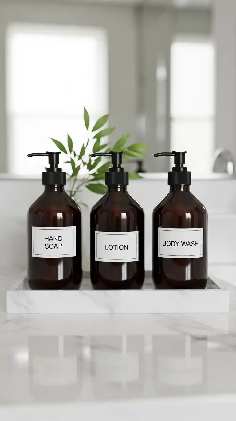 19 Bathroom Shelf Decor Ideas for a Stylish Space 15 13. Soap Dispensers and Lotion Bottles