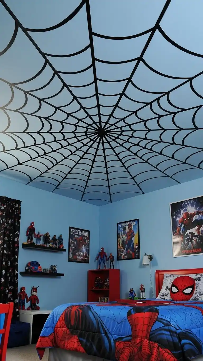 15 Cool Marvel Bedroom Ideas for Boys’ Spaces 15 13. Spider-Man Ceiling Web Design