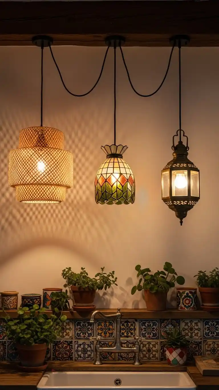 16 Bohemian Kitchen Sink Inspirations to Try 15 13. Unique Lighting Fixtures