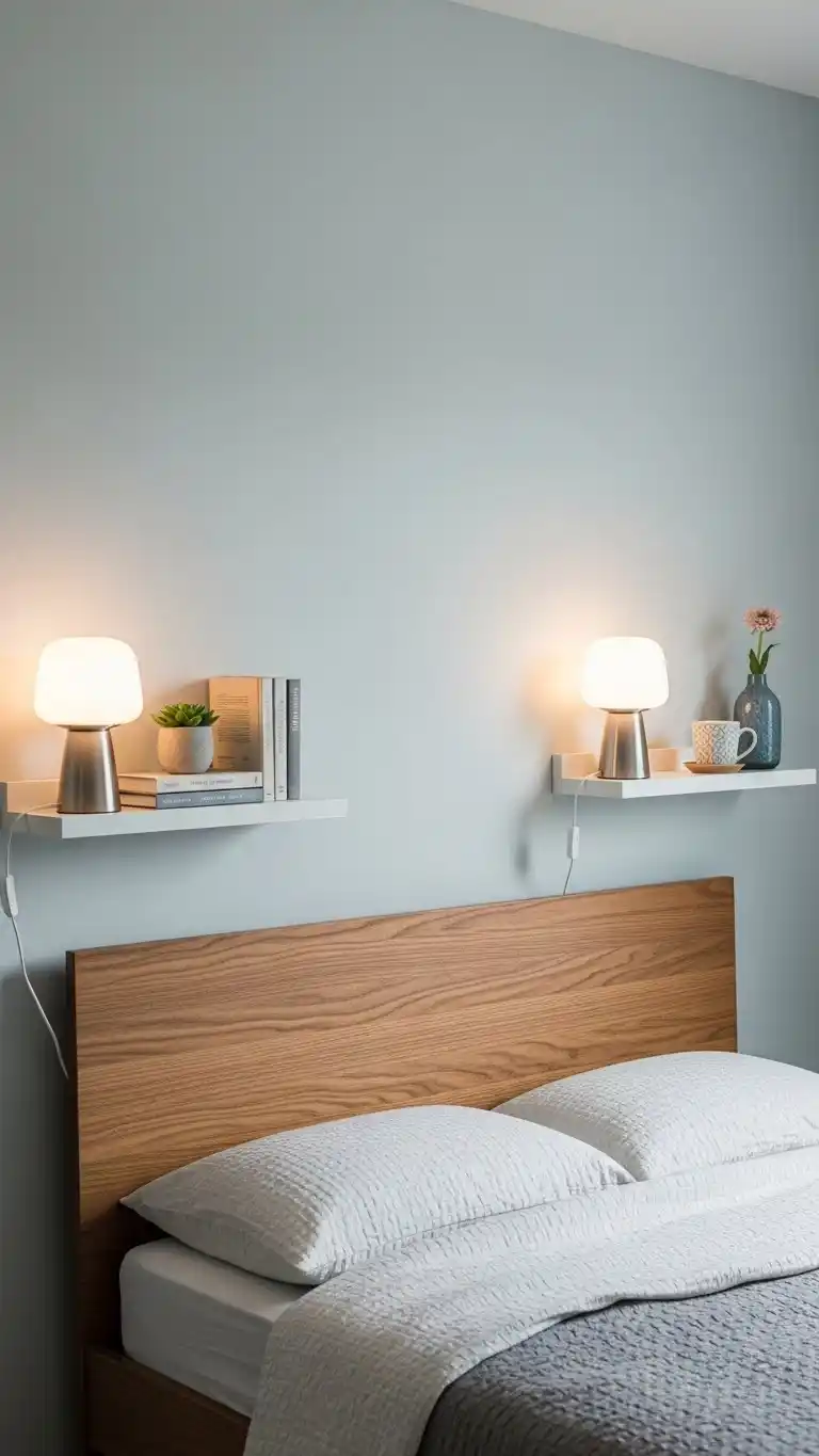 23 Bedroom Ideas for Small Spaces You’ll Love 15 13. Utilize Bedside Wall-Mounted Shelves