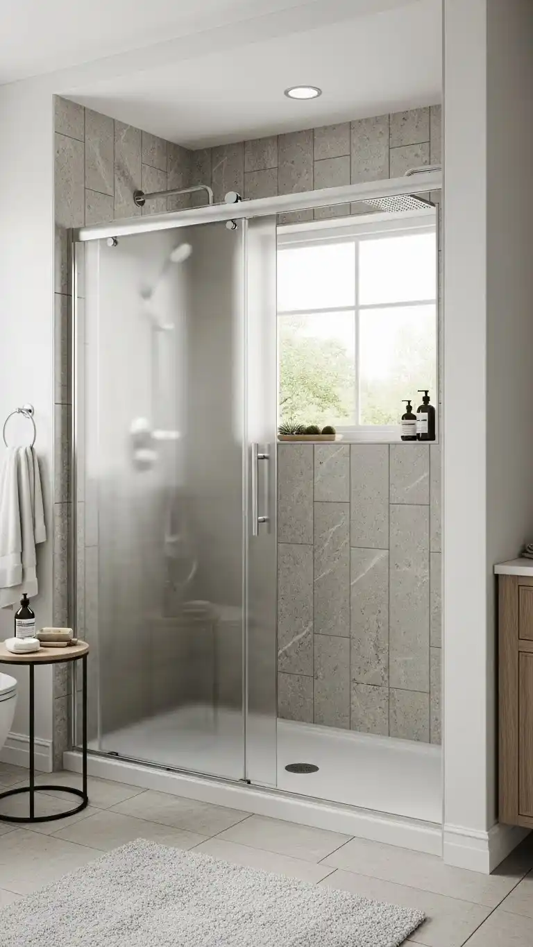 23 Walk In Shower Ideas That Feel Open & Luxurious 15 13. Walk-in Shower with a Sliding Glass Door