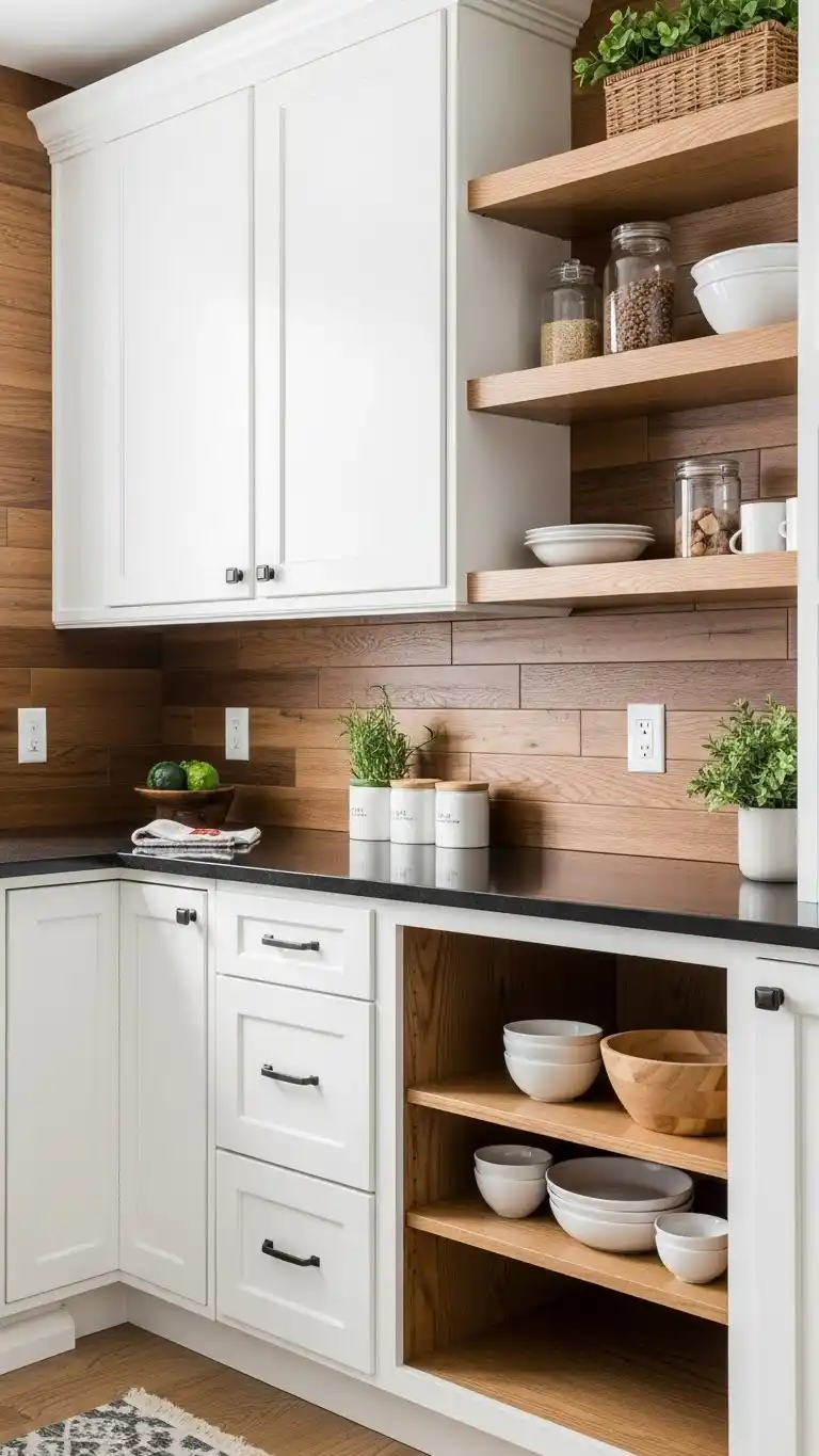 13 Stunning Kitchen Backsplash Ideas for White Cabinets 16 13. Wood Backsplash for a Natural Feel