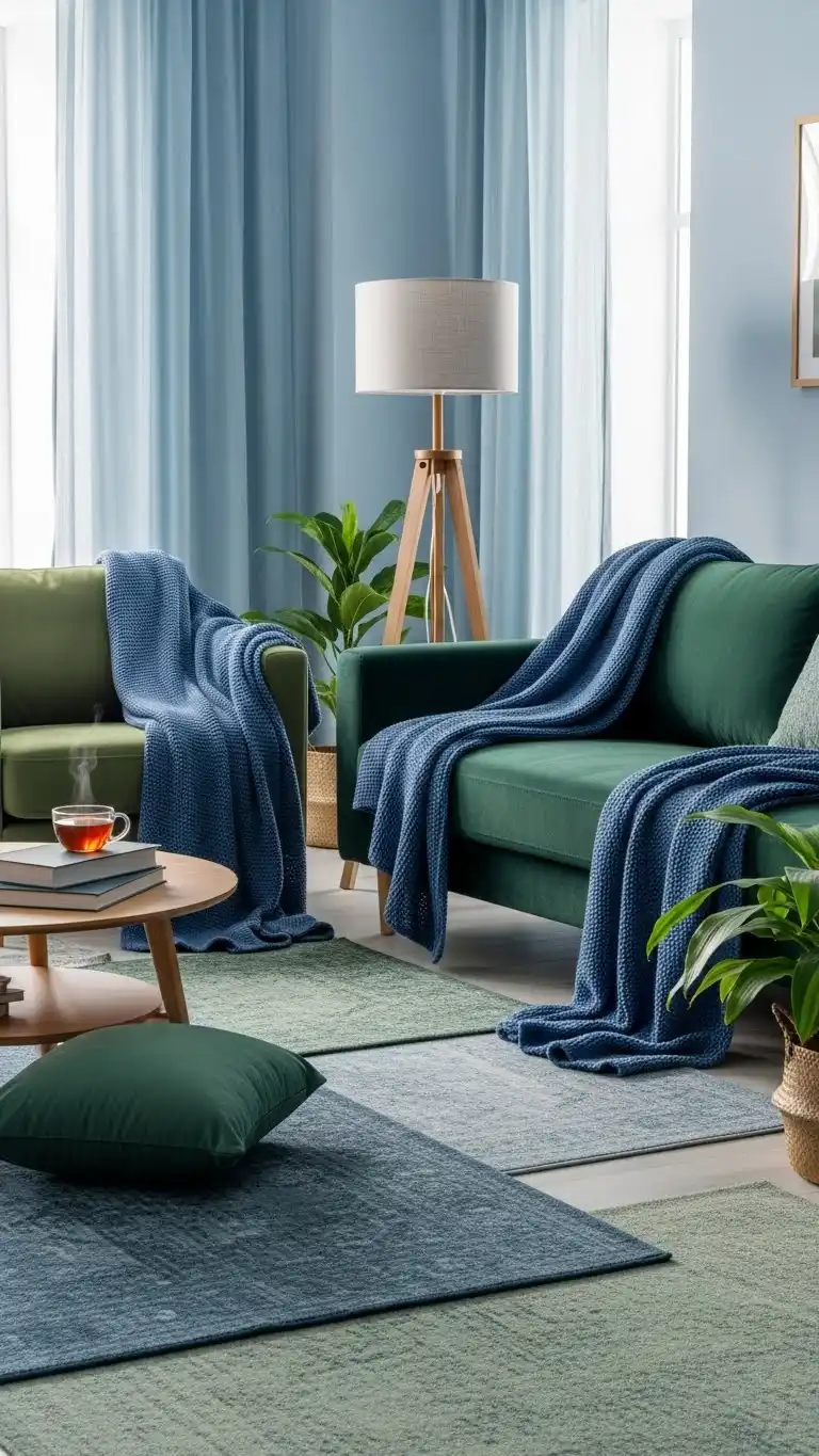 Blue and Green Living Room Ideas: 23 Stylish Looks 17 14. Cozy and Inviting Blue and Green Setup