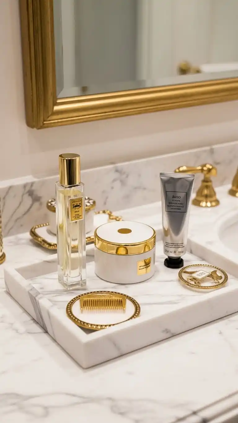 23 Bathroom Tray Decor Ideas for a Clean, Stylish Look 16 14. Elegant Marble Touch