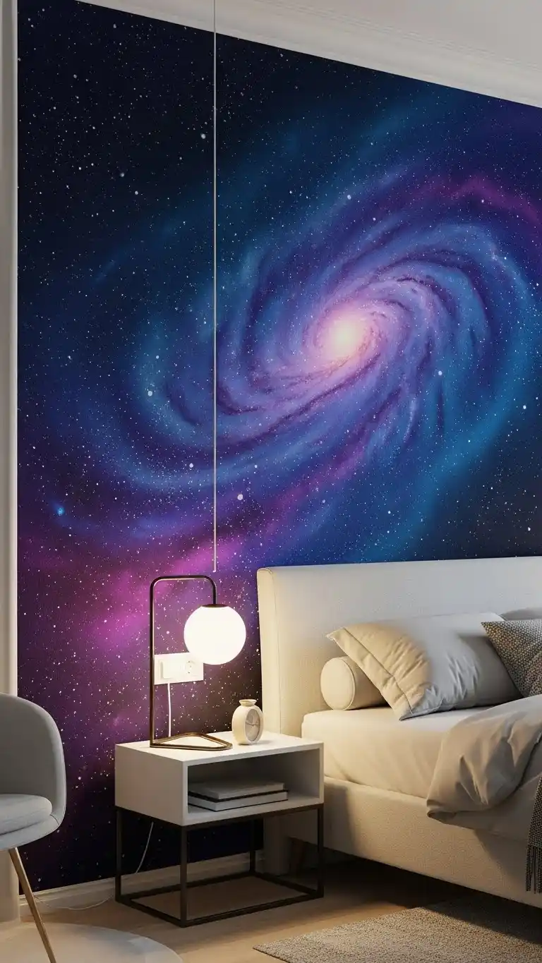 25 Space Themed Bedroom Ideas For Boy Toddlers You’ll Love 16 14. Galaxy-Inspired Accent Wall