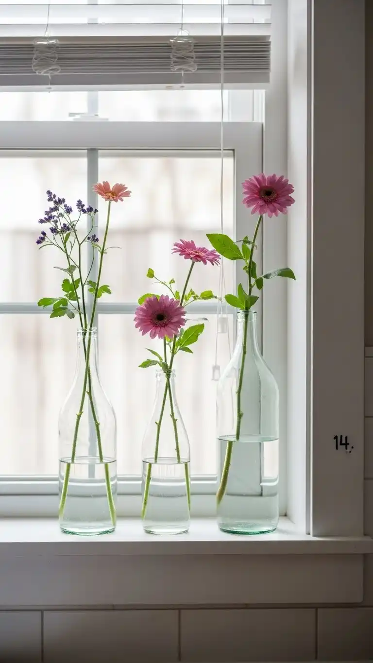 14. Glass Bottles with Flowers