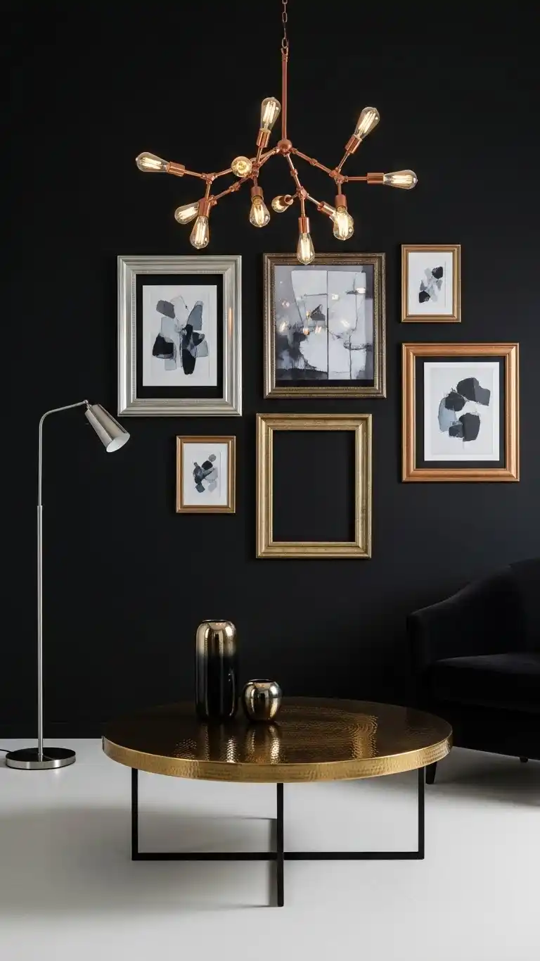 Black Living Room Ideas to Transform Your Space 17 14. Incorporating Metallic Accents