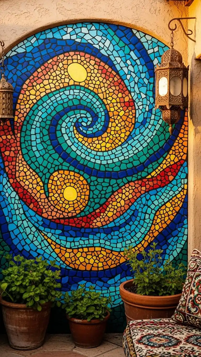 15 Stunning Backyard Garden Wall Painting Ideas 16 14. Mosaic-Inspired Painting