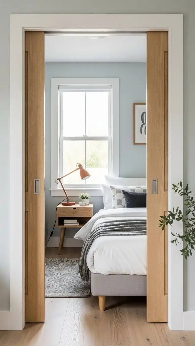 23 Stylish Tiny Bedroom Ideas That Maximize Space 16 14. Opt for Foldable or Sliding Doors