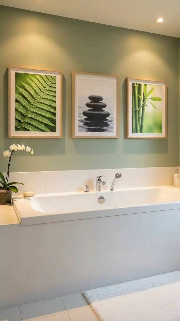 17 Bright & Breezy Bathroom Decoration Ideas 16 14. Play with Wall Art