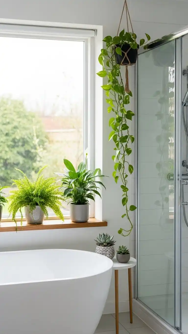 21 Small Bathroom Under Stairs Ideas That Maximize Space 17 15. Add Greenery for a Fresh Look