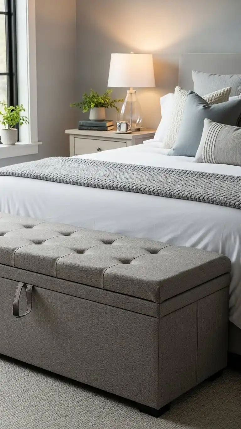 17 Small Bedroom Storage Ideas That Are Simple and Stylish 17 15. Add a Storage Bench