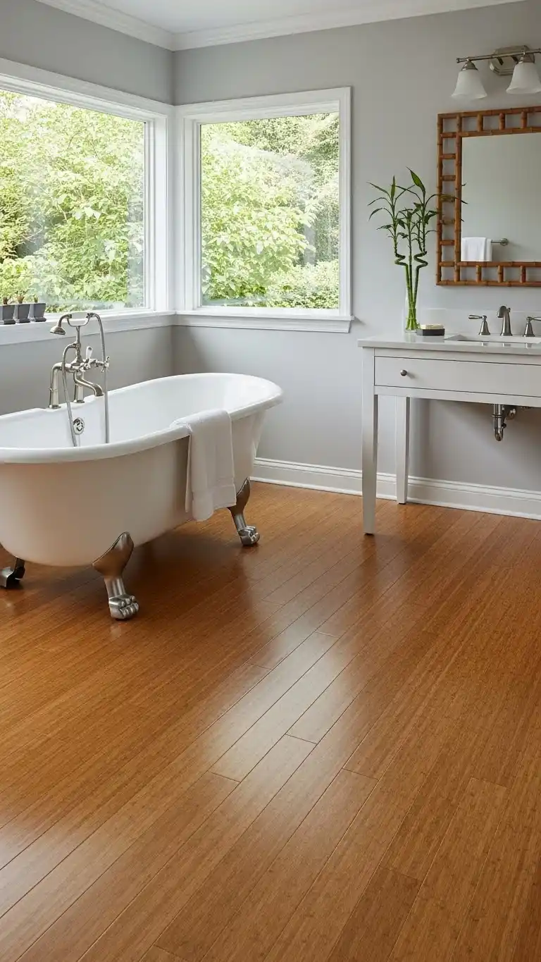 15 Bathroom Floor Ideas That Wow on Any Budget 17 15. Bamboo Flooring for Sustainability
