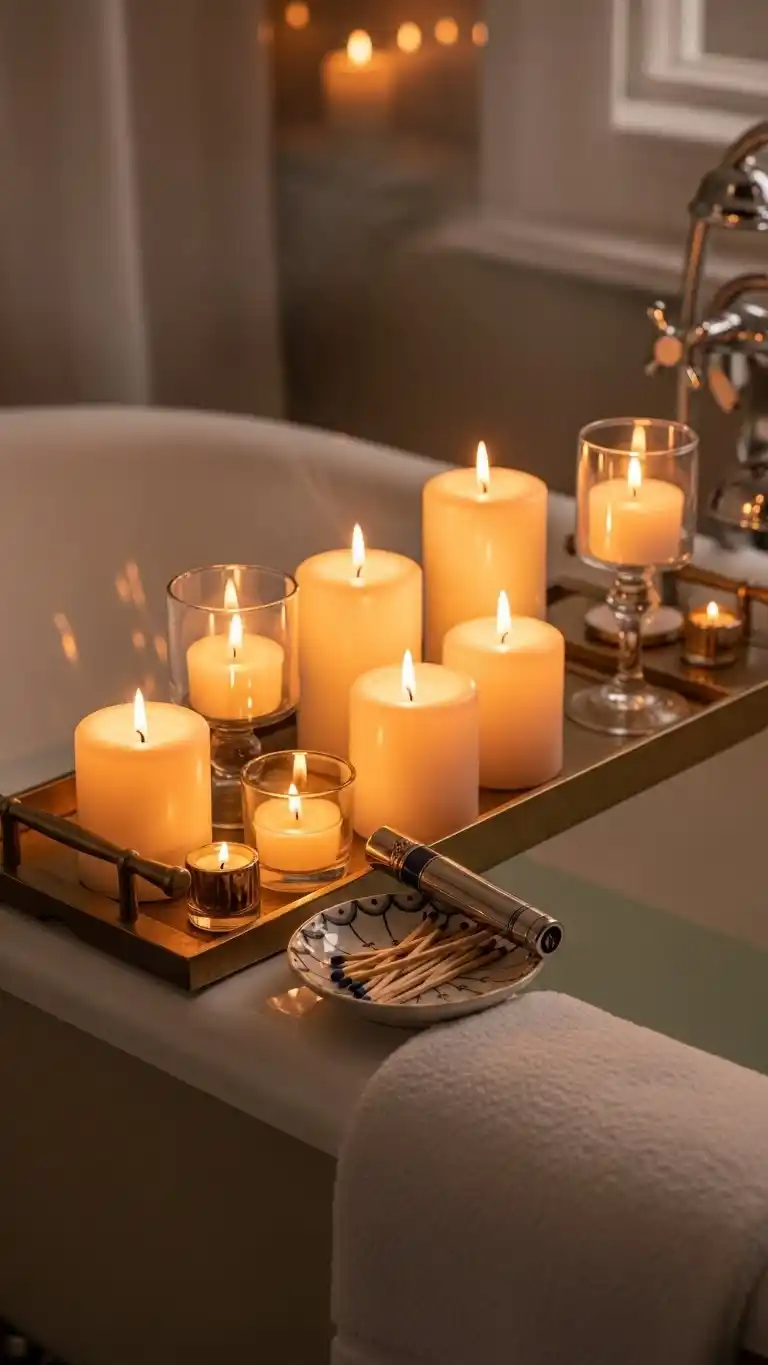 23 Bathroom Tray Decor Ideas for a Clean, Stylish Look 17 15. Cozy Candlelight