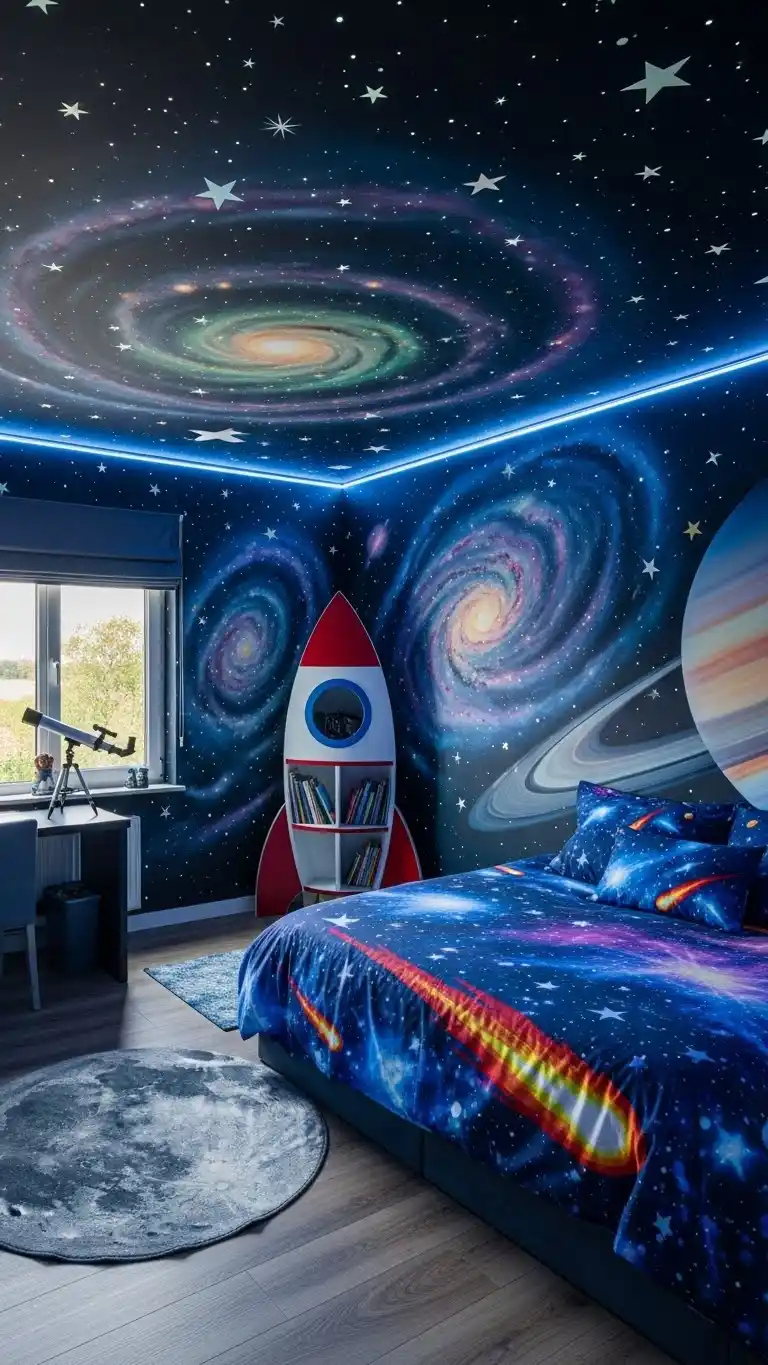 23 Bedroom Ideas for Small Spaces You’ll Love 17 15. Create a Space-Themed Room