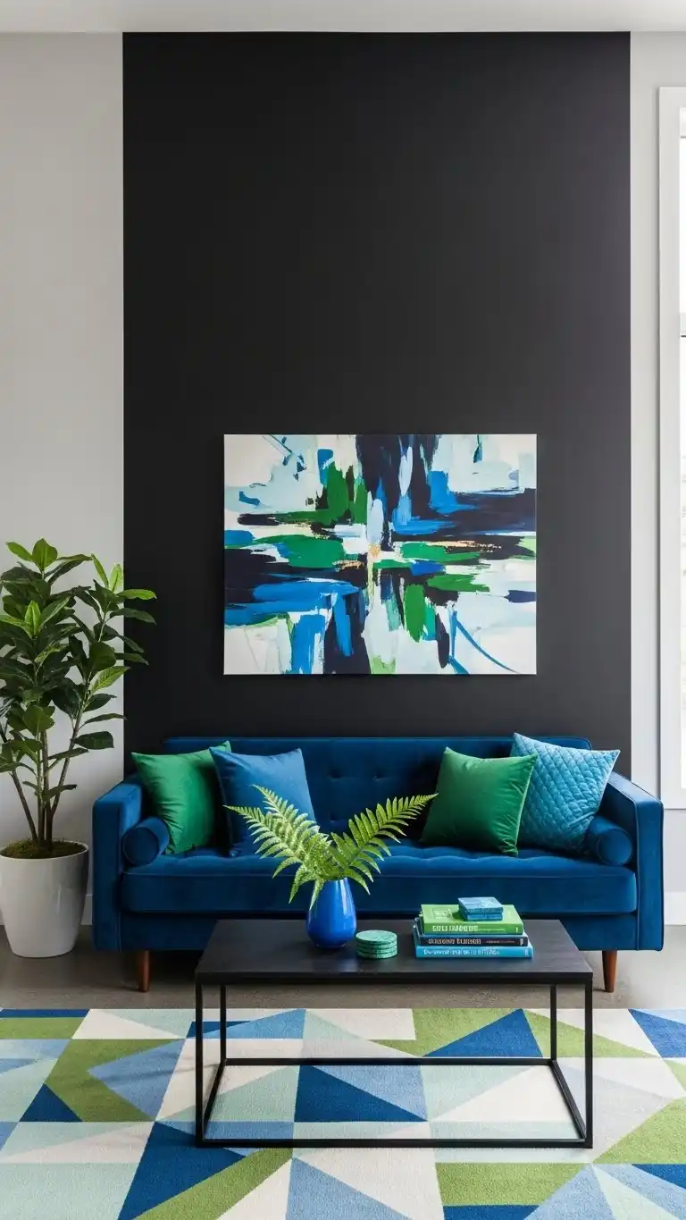 Blue and Green Living Room Ideas: 23 Stylish Looks 18 15. Creating a Focal Point with a Black Accent Wall