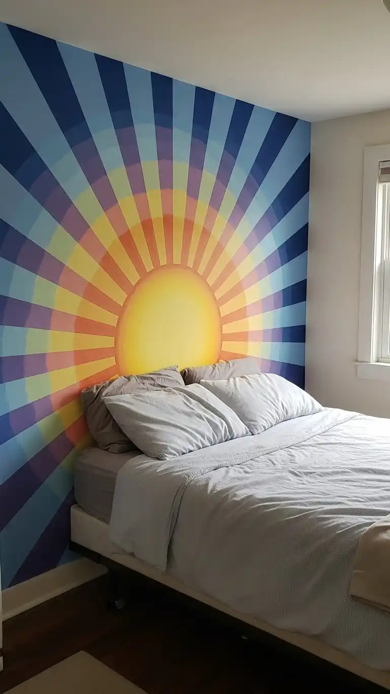 23 Boho Bedroom Headboard Ideas That Feel Warm & Stylish 17 15. DIY Painted Mural as a Headboard