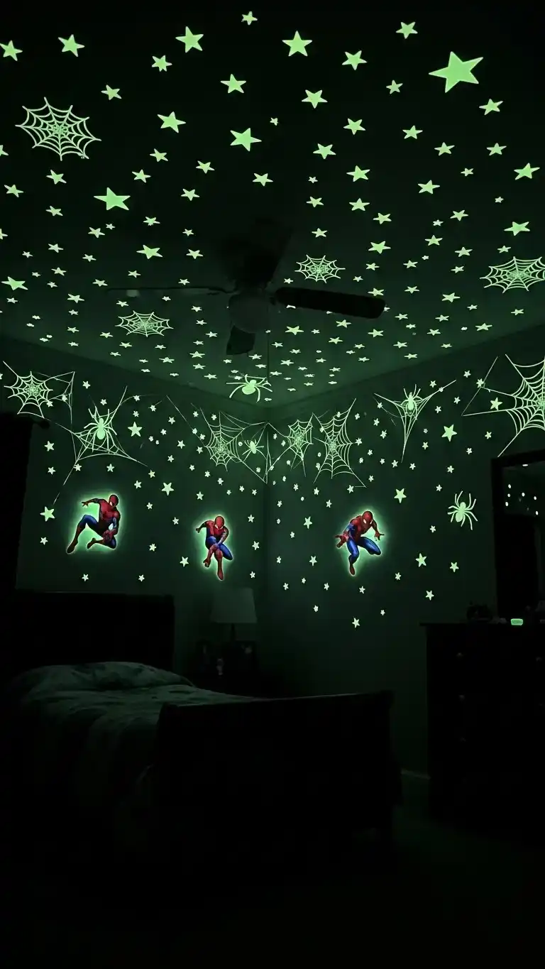 23 Spider Man Bedroom Ideas That Feel Bold and Playful 17 15. Glow-in-the-Dark Elements