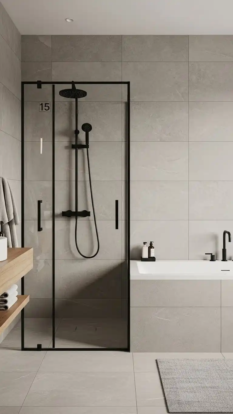 15 Simple + Chic Bathroom Design Interior Ideas 17 15. Large-Scale Tiles