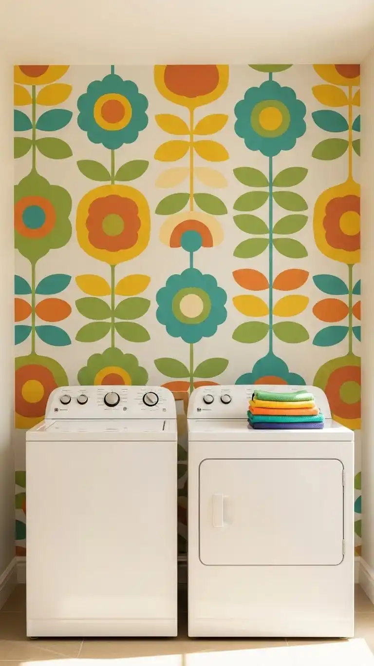 25 Laundry Room Mural Ideas for a Fun & Creative Look 17 15. Retro Patterns