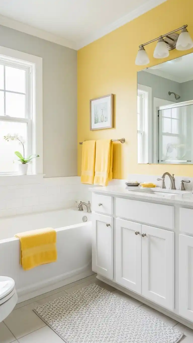 23 Top Bathroom Paint Colors to Refresh Any Space 17 15. Soft Yellow for a Cheerful, Bright Bathroom