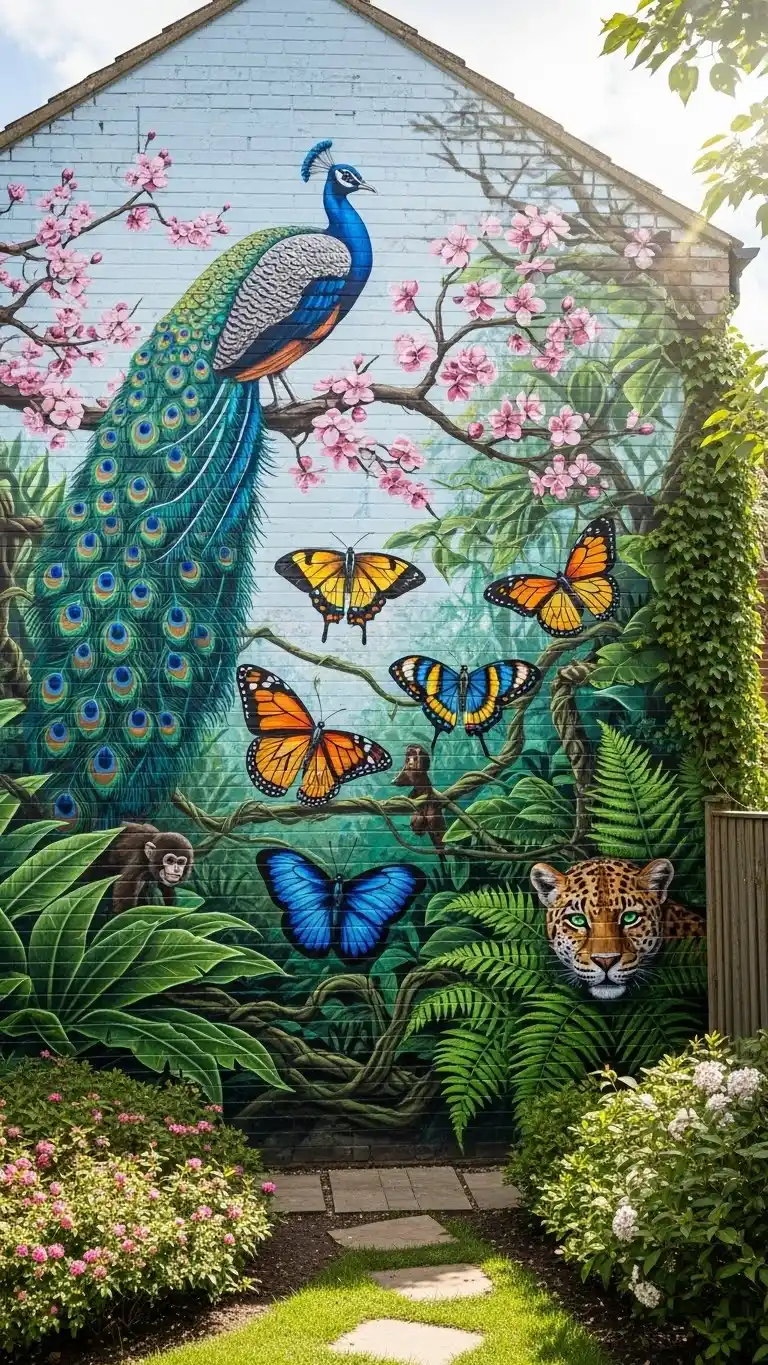 15 Stunning Backyard Garden Wall Painting Ideas 17 15. Wildlife and Animal Murals