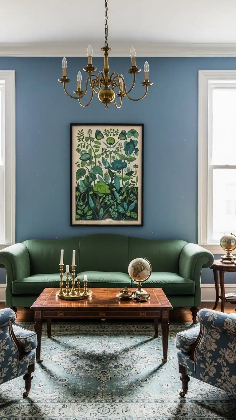 Blue and Green Living Room Ideas: 23 Stylish Looks 19 16. Blue and Green Vintage Living Room