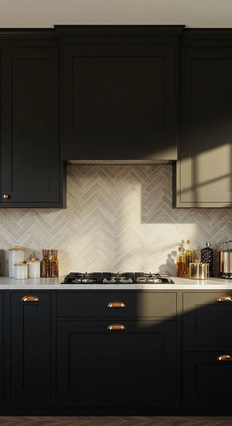 17 Stunning Backsplash Ideas for Dark Cabinet Kitchens 18 16. Chevron Pattern Backsplash