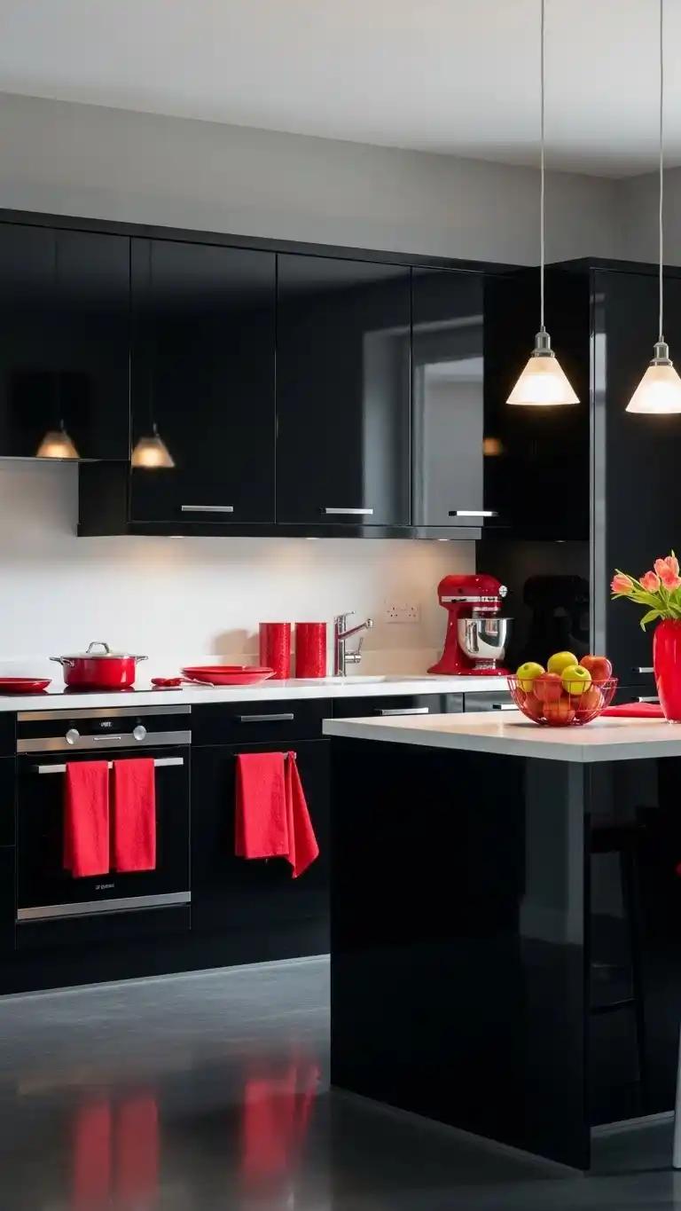 21 Creative Kitchen Color Schemes for Every Style 18 16. Classic Black and Red