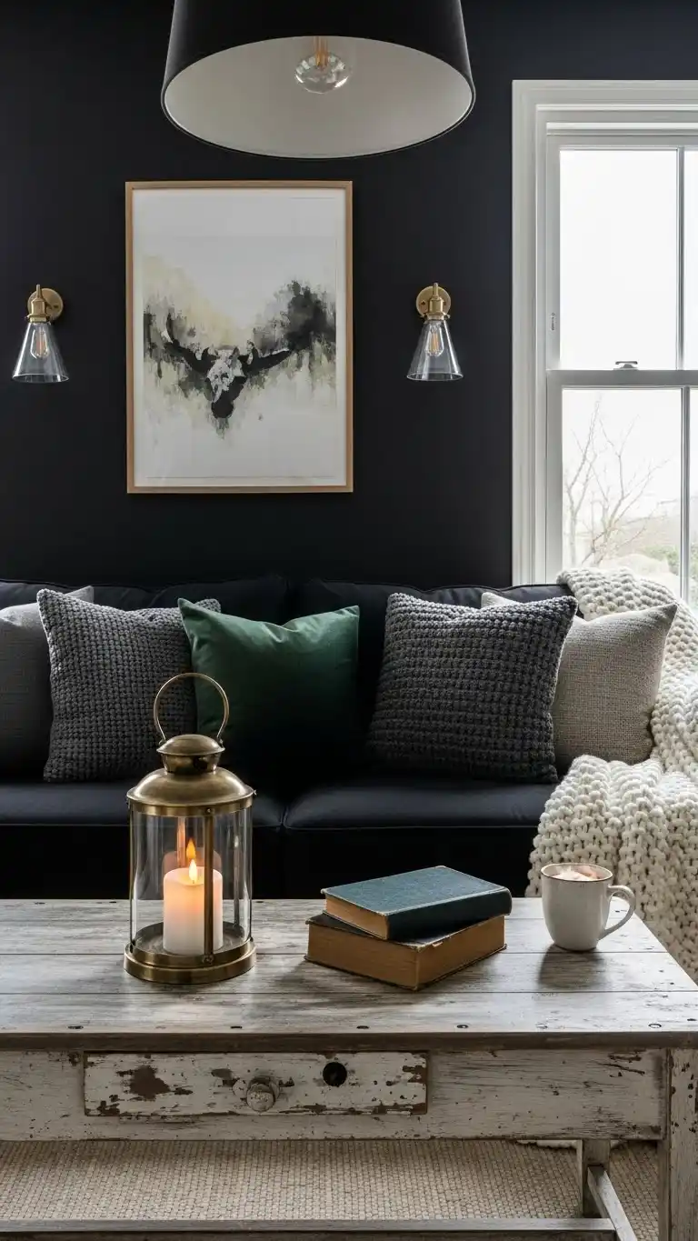 Black Living Room Ideas to Transform Your Space 19 16. Cottage-Style Black Living Room