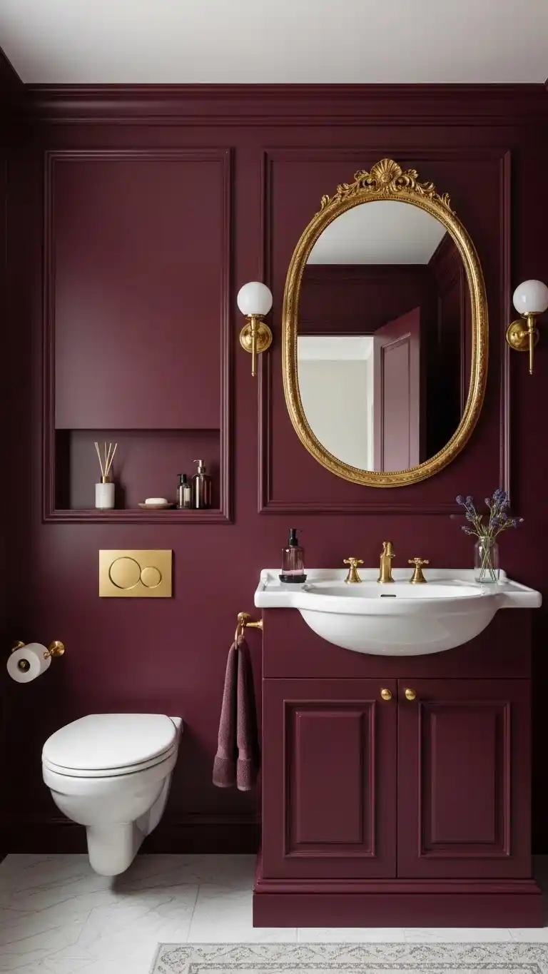 23 Top Bathroom Paint Colors to Refresh Any Space 18 16. Deep Burgundy for a Bold, Luxurious Touch