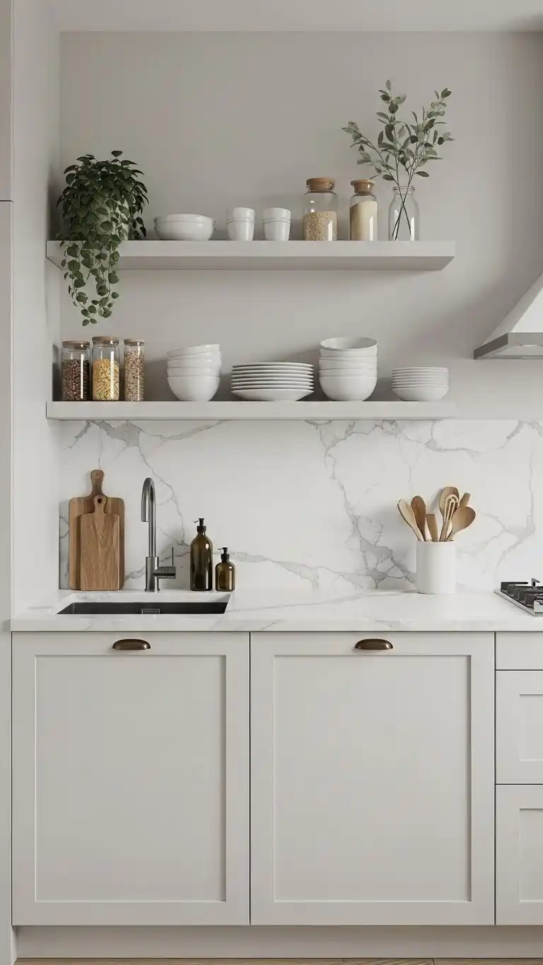 21 Small Kitchen Layout Ideas for Better Flow 18 16. Floating Shelves Layout