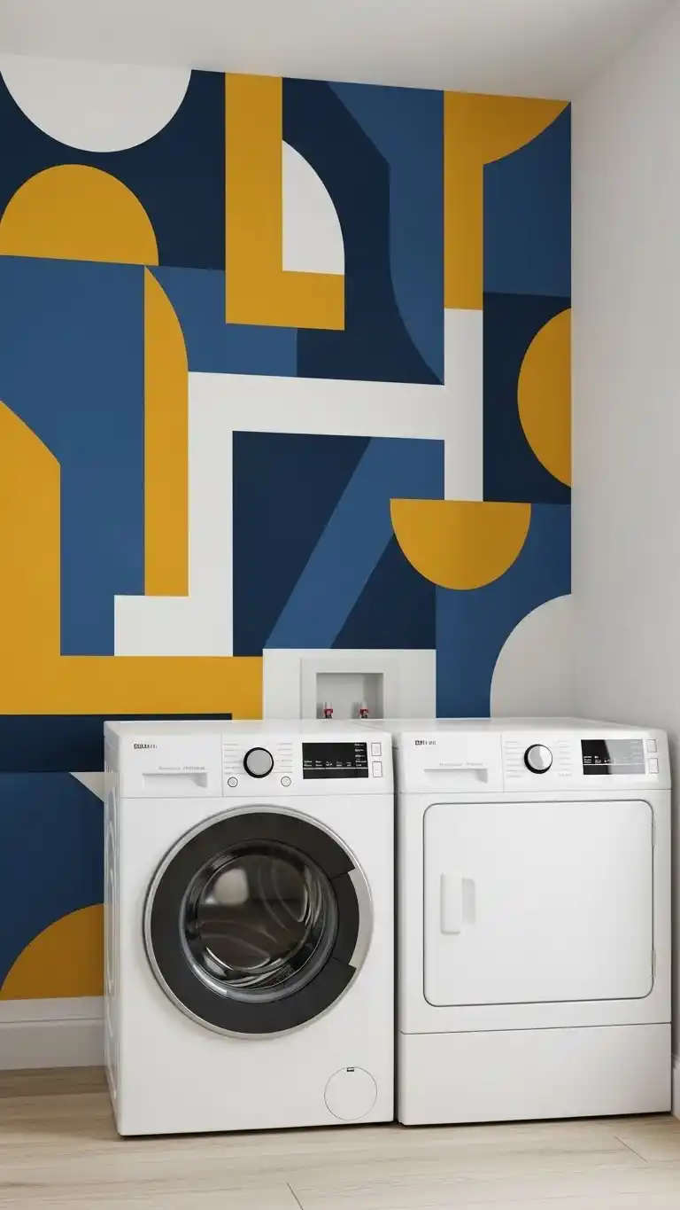 25 Laundry Room Mural Ideas for a Fun & Creative Look 18 16. Geometric Shapes