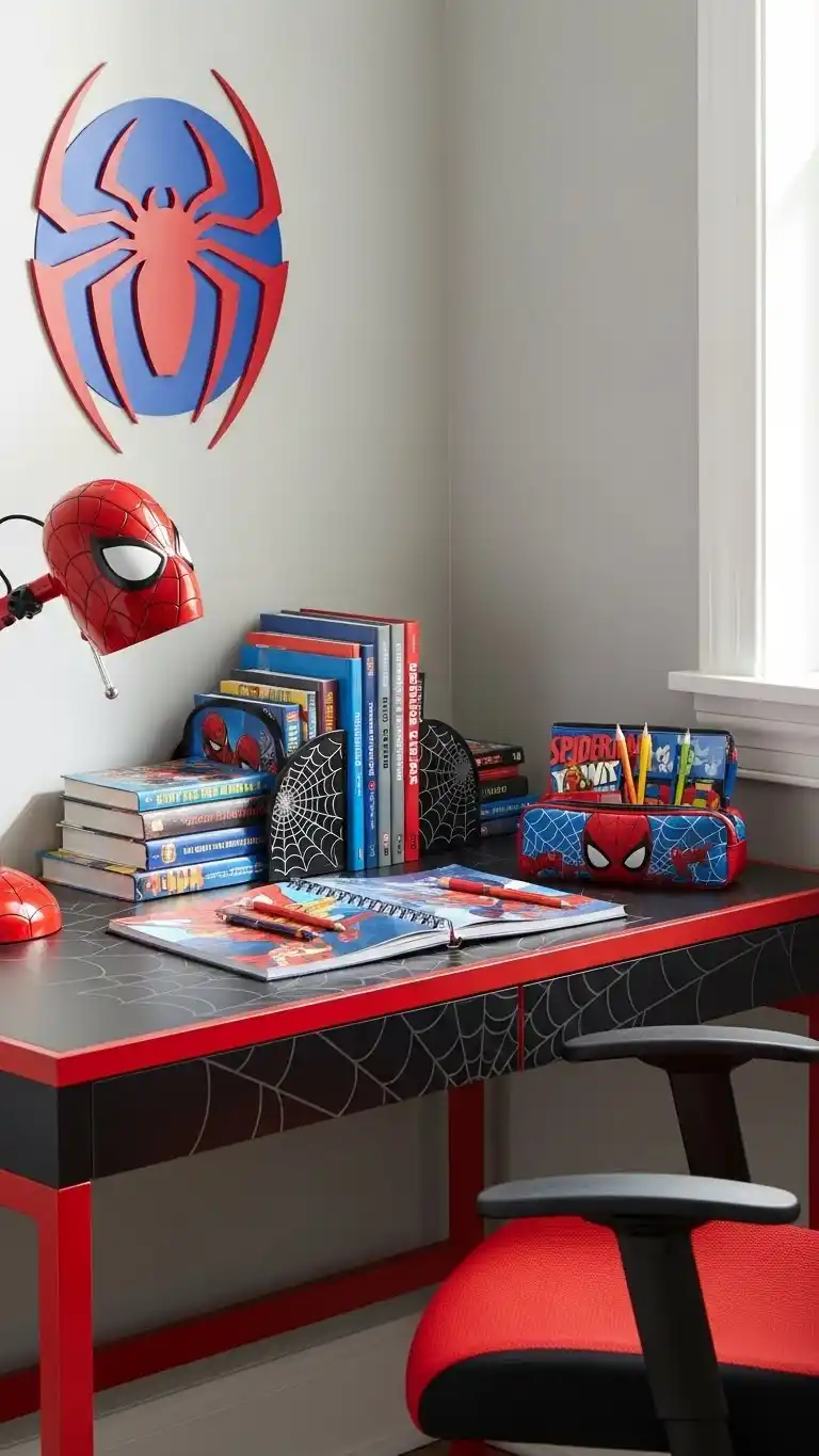 23 Spider Man Bedroom Ideas That Feel Bold and Playful 18 16. Themed Study Area