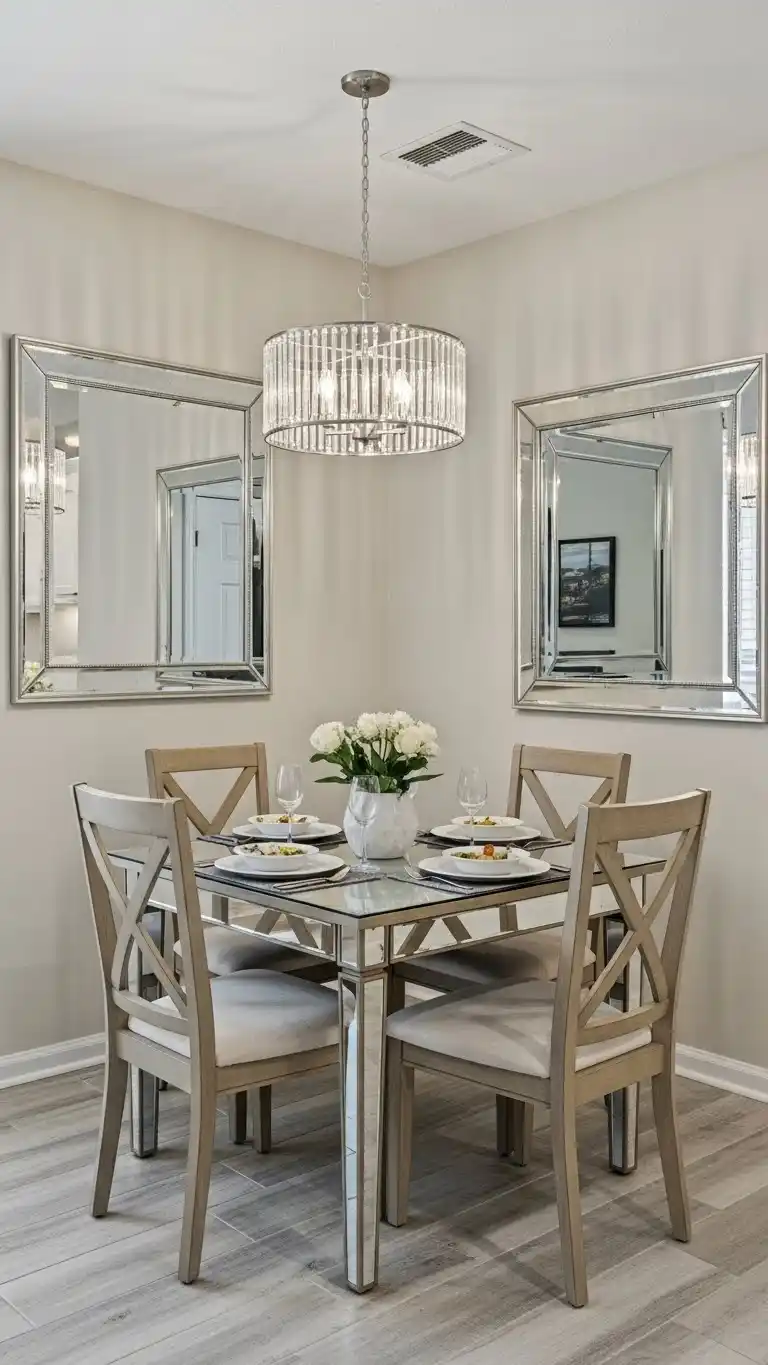 17 Simple & Stunning Small Kitchen Dining Area Ideas 18 16. Use Mirrors to Create the Illusion of Space