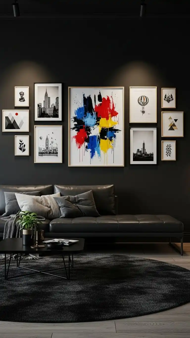 Black Living Room Ideas to Transform Your Space 20 17. Artistic Black Living Room
